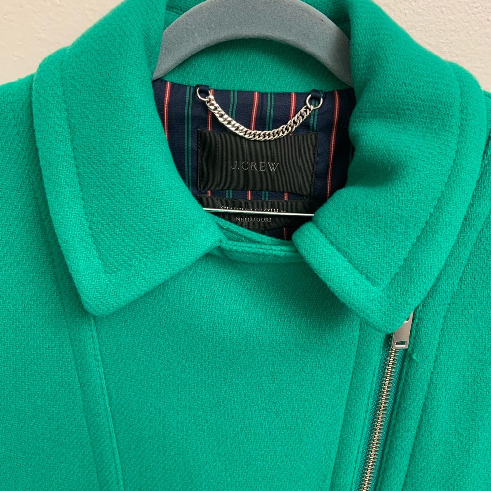 J Crew Women’s Wool Blend Emerald Green Long Two Way Zip Coat Jacket Size 12 - Picture 2 of 16